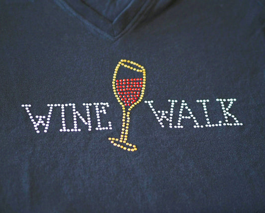 Wine Lover Rhinestone V-Neck T-Shirt – 'Wine Walk'