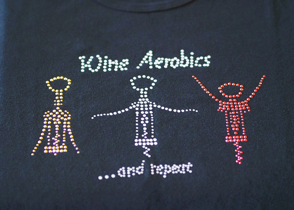 Wine Lover Rhinestone U-Neck T-Shirt – 'Wine Aerobics'